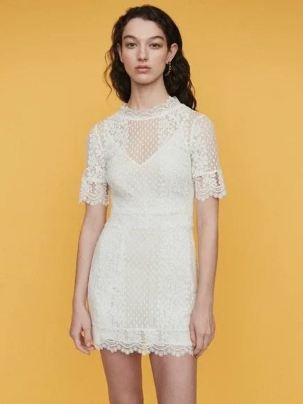 New NWT Maje Revanta Lace Sheer Polka Dot Sheath Dress 3 S/M